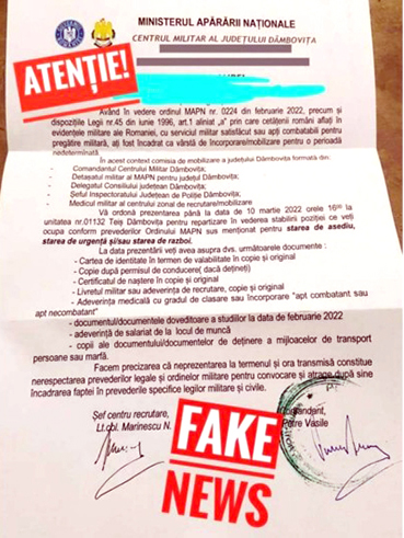 Ordine false de chemare la război
